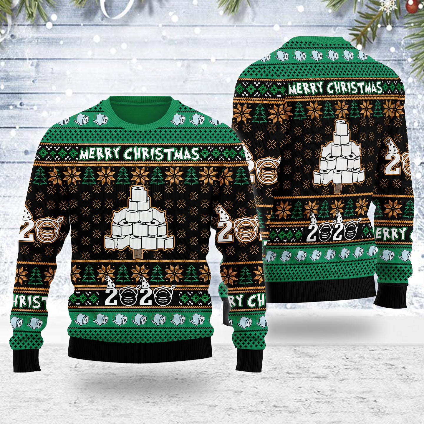Customspig Ugly Christmas Sweater Quarantine Toilet Paper Tree Funny 3D Apparel
