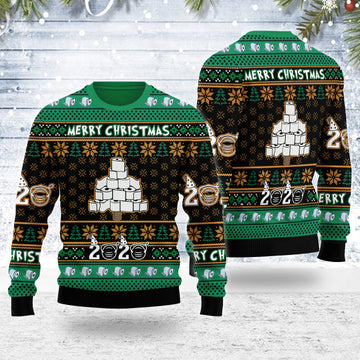 Customspig Ugly Christmas Sweater Quarantine Toilet Paper Tree Funny 3D Apparel