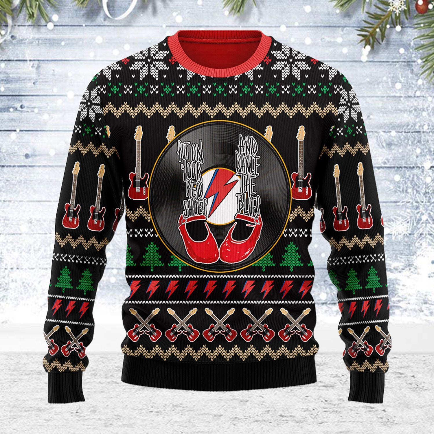 Customspig Ugly Christmas Sweater Put On Your Red Shoes and Dance The Blues 3D Apparel