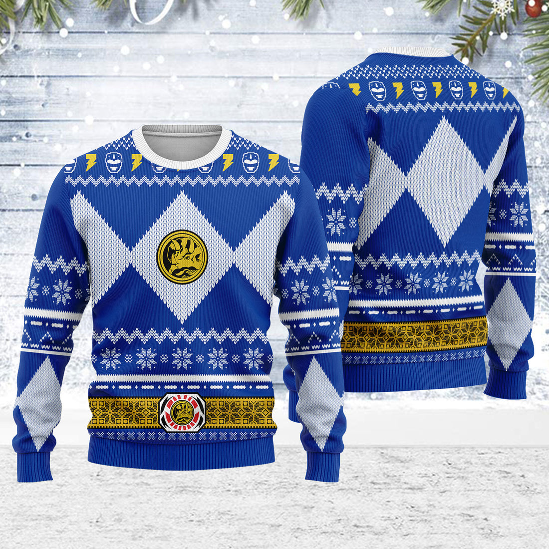 Customspig Ugly Christmas Sweater Blue Power Ranger 3D Apparel