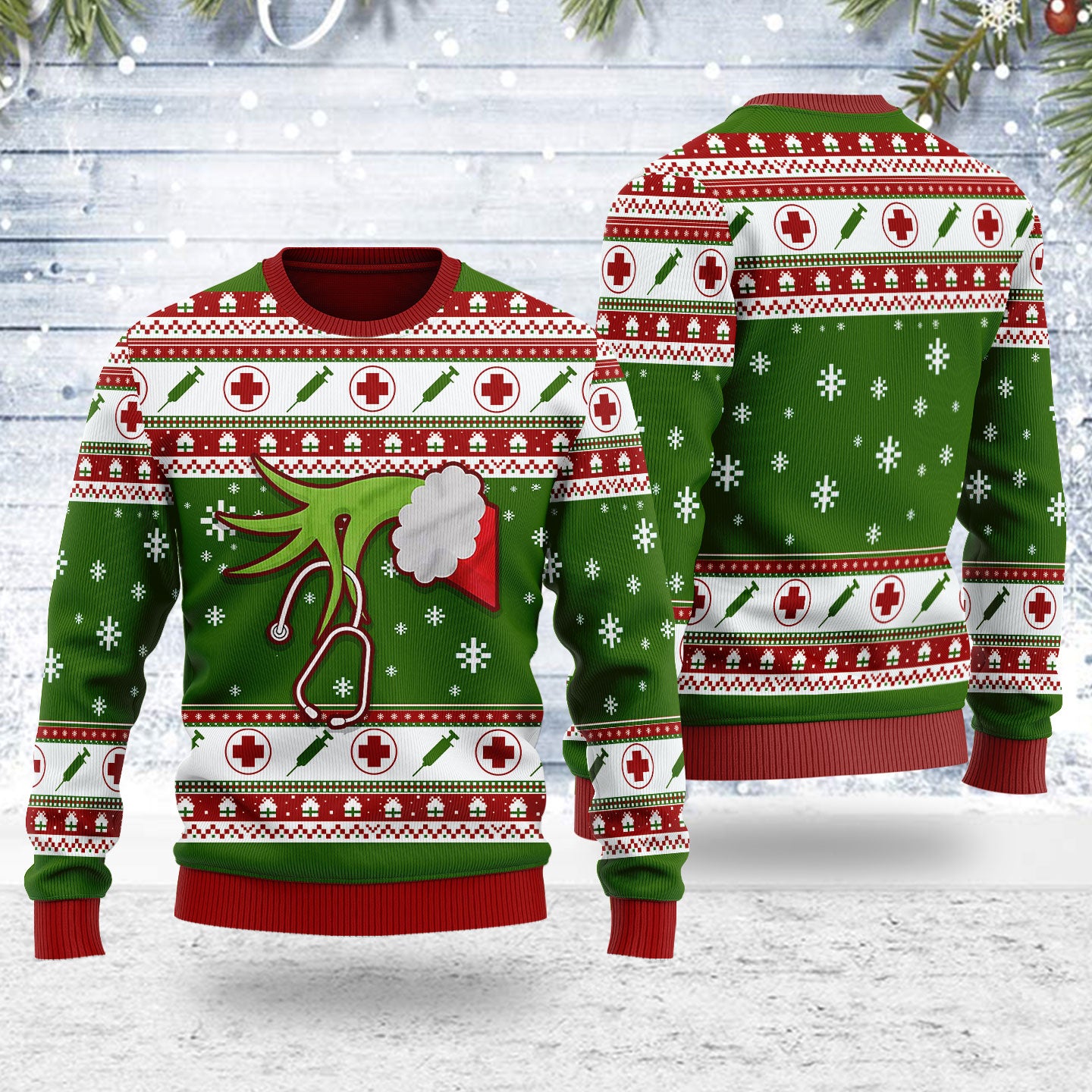 Customspig Ugly Christmas Sweater Grinch Nurse 3D Apparel