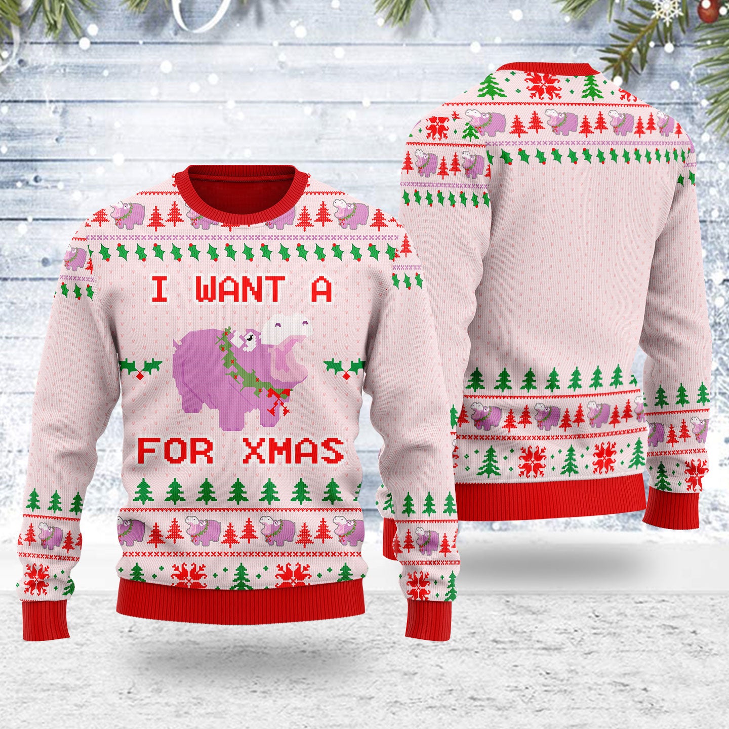 Customspig Ugly Christmas Sweater I Want A Hippopotamus For Xmas 3D Apparel