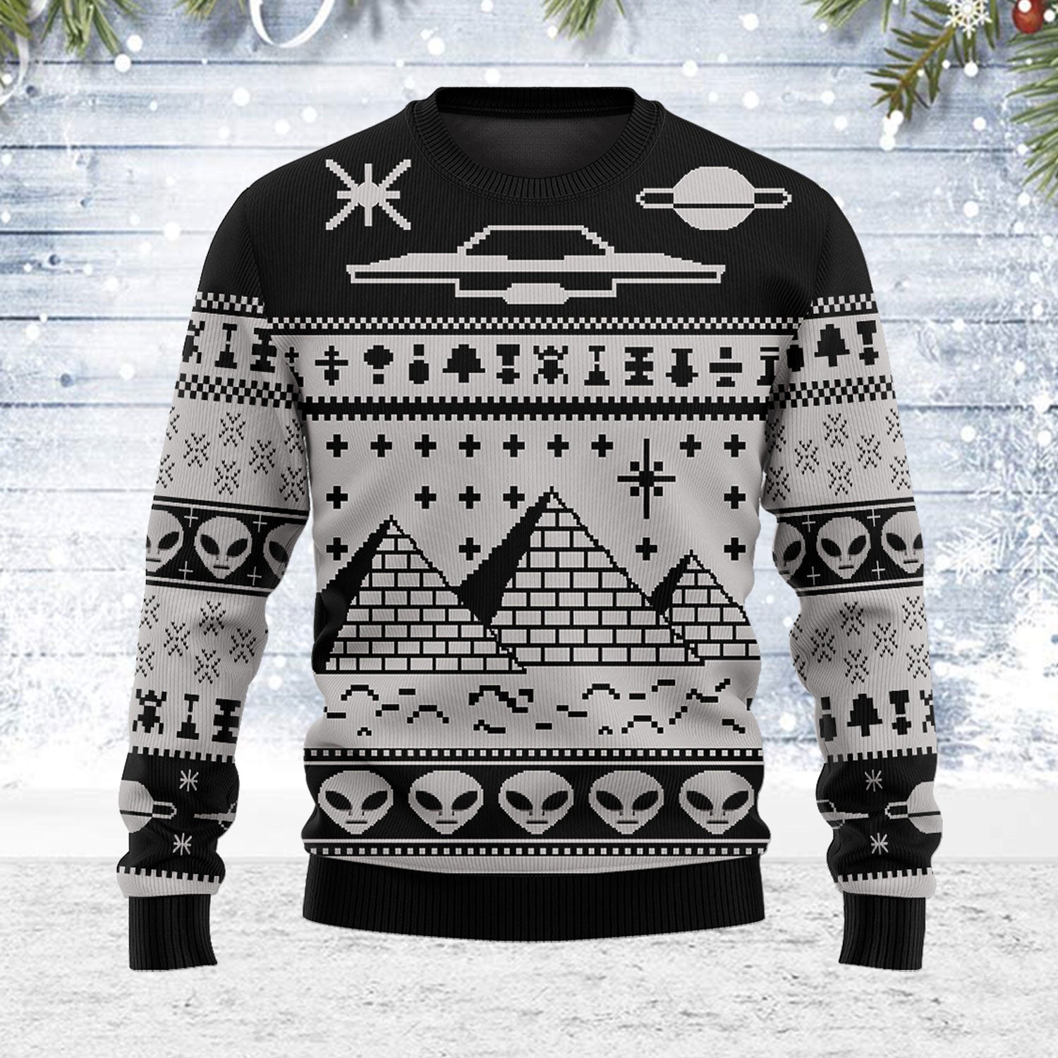 Customspig Ugly Christmas Sweater Ancient Alien Pyramid 3D Apparel