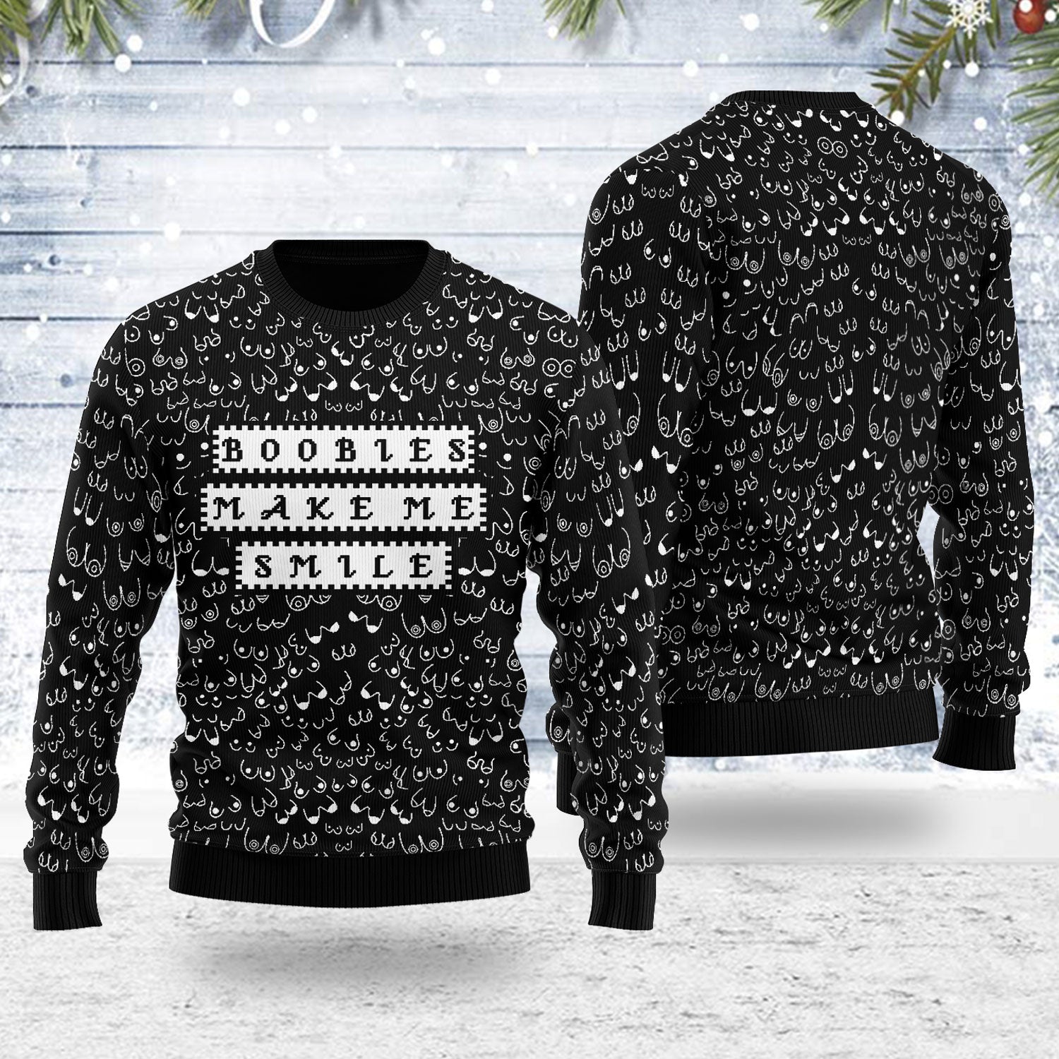 Customspig Ugly Christmas Sweater Boobies Make Me Smile 3D Apparel