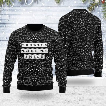 Customspig Ugly Christmas Sweater Boobies Make Me Smile 3D Apparel