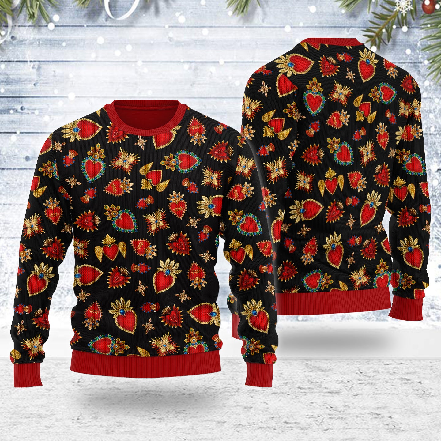 Customspig Ugly Christmas Sweater Scared Heart 3D Apparel