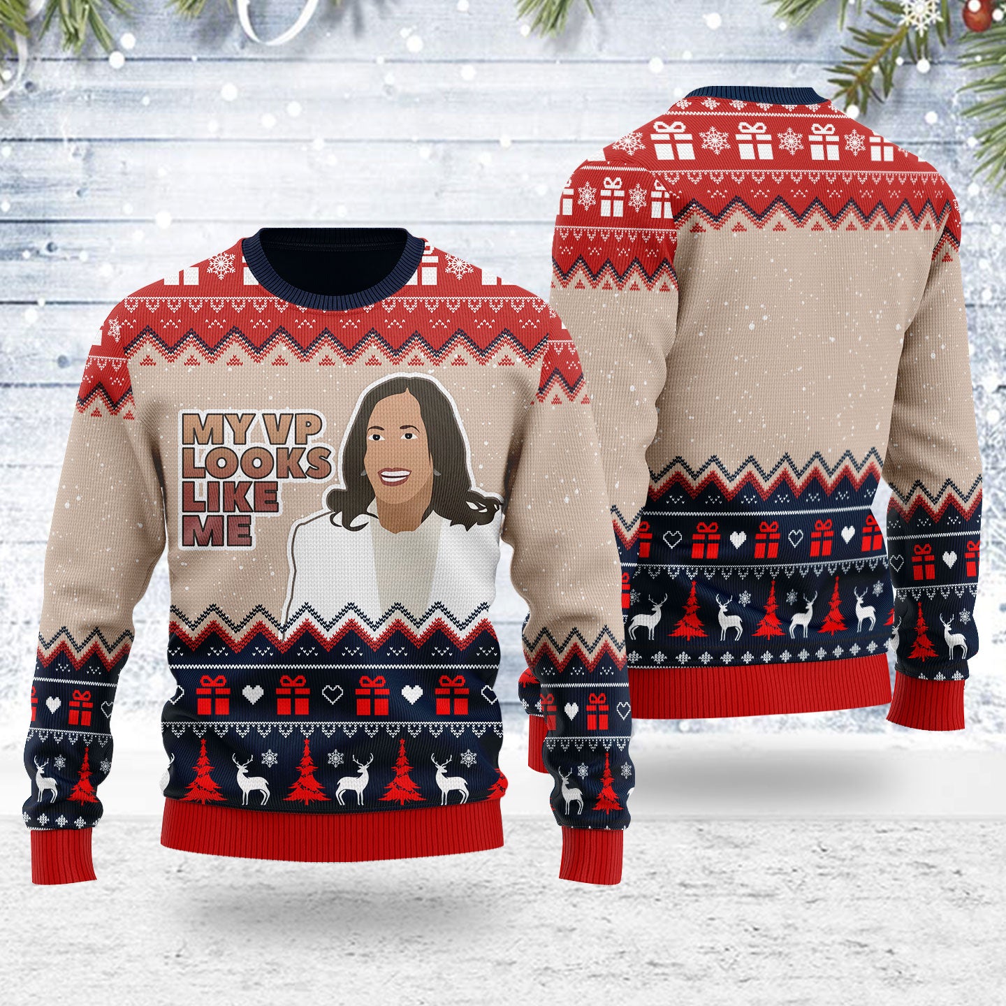 Customspig Ugly Christmas Sweater My Vp Looks Like Me Harris 3D Apparel