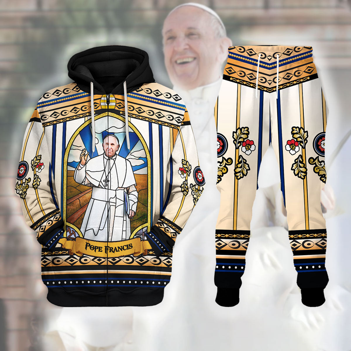 Tracksuit Tops Pullover Sweatshirt Pope Francis Stained Glass 3D Apparel