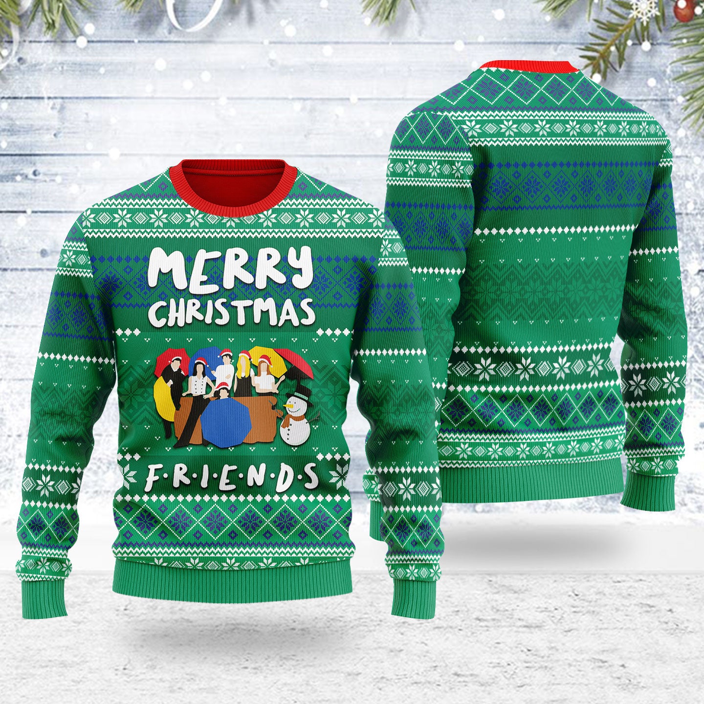 Customspig Ugly Christmas Sweater Friends Merry Christmas 3D Apparel