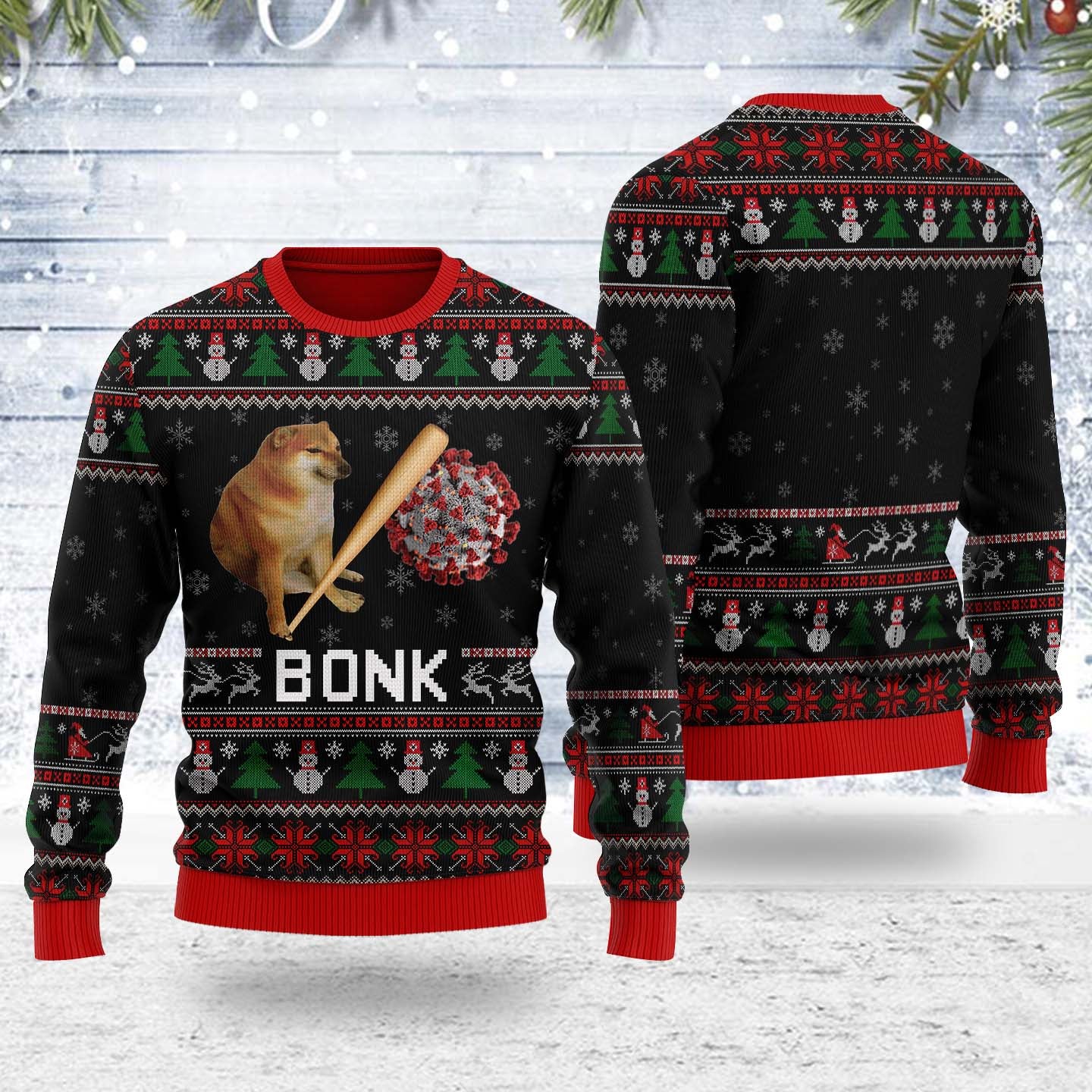 Customspig Ugly Christmas Sweater Bonk Coronavirus Meme 3D Apparel