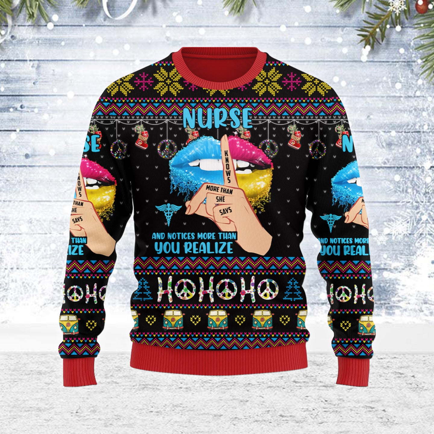 Customspig Ugly Christmas Sweater Nurse Life Hippie 3D Apparel