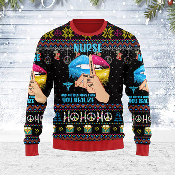 Customspig Ugly Christmas Sweater Nurse Life Hippie 3D Apparel