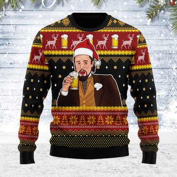 Customspig Ugly Christmas Sweater Leo Laughing Meme Drinking Bear 3D Apparel