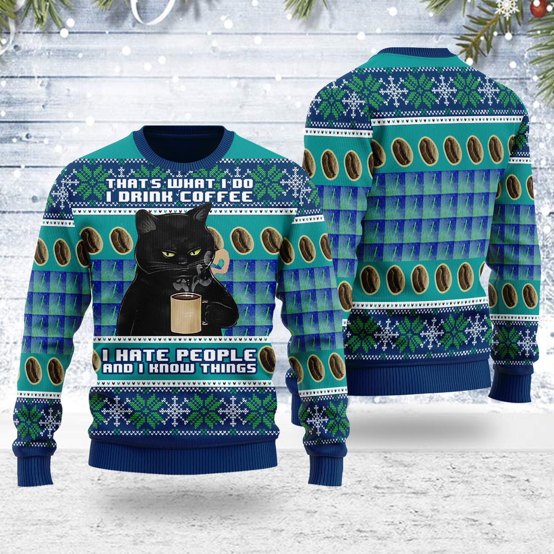 Customspig Ugly Christmas Sweater I Hate People Cat 3D Apparel