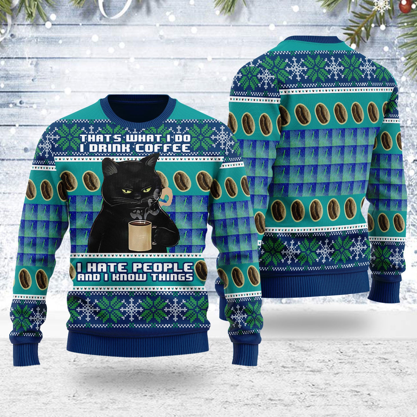 Customspig Ugly Christmas Sweater I Hate People Cat 3D Apparel