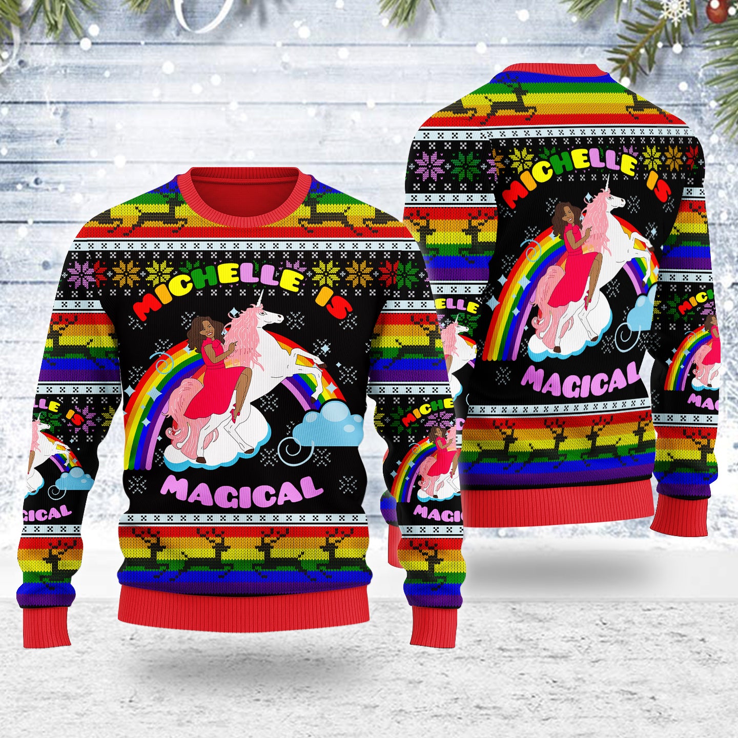 Customspig Ugly Christmas Sweater Michelle Is Magical 3D Apparel