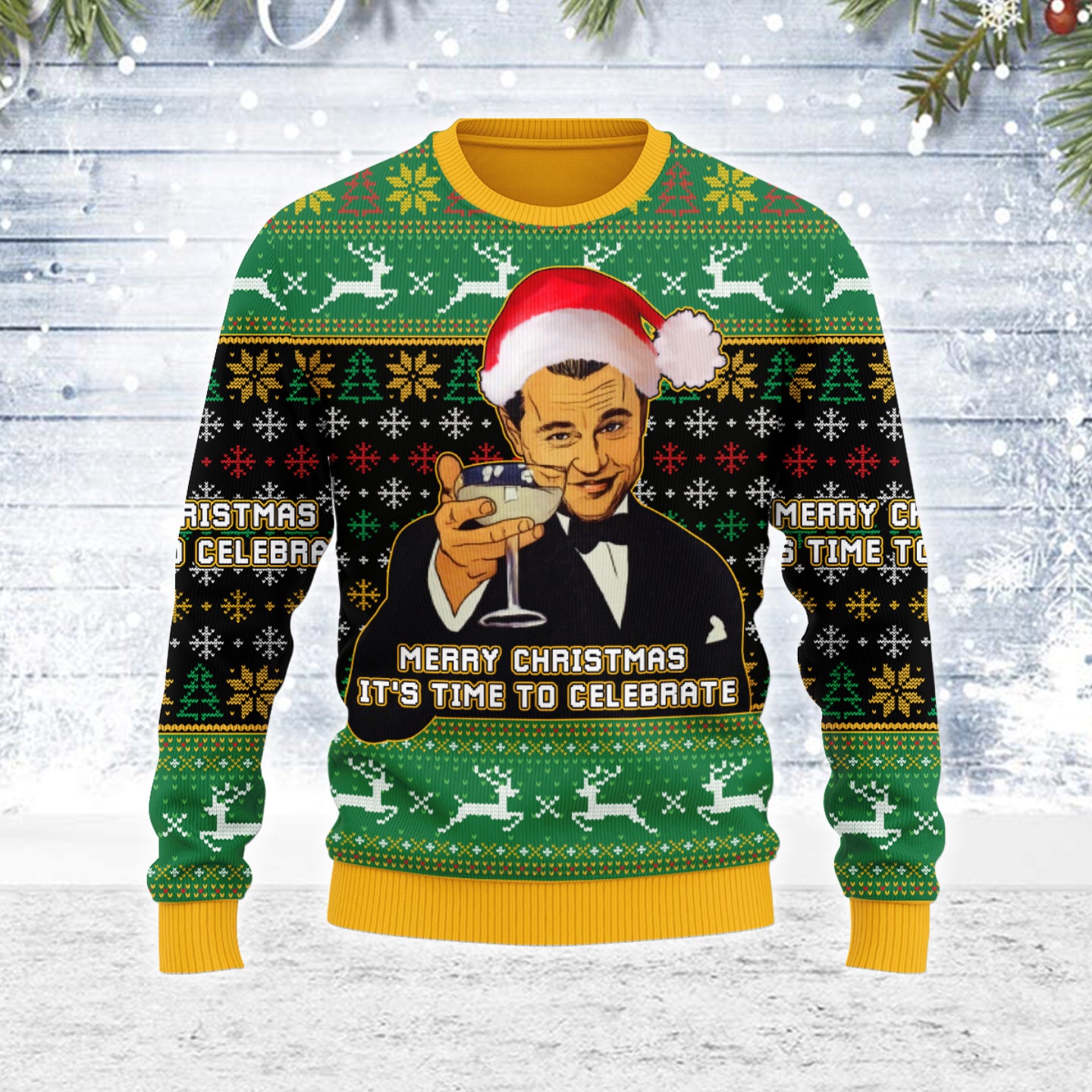 Customspig Ugly Christmas Sweater Merry Christmas It's Time To Celebrate 3D Apparel