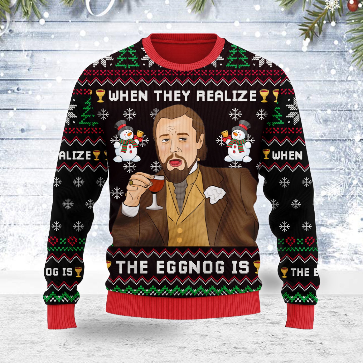 Customspig Ugly Christmas Sweater Leo Laughing Meme When They Reliaze The Egg 3D Apparel