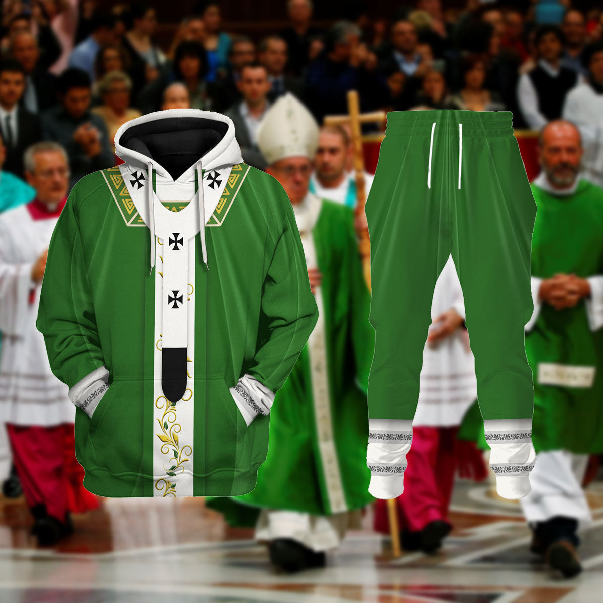 Tracksuit Tops Pullover Sweatshirt Pope Francis in Green Liturgical Vestment 3D Apparel