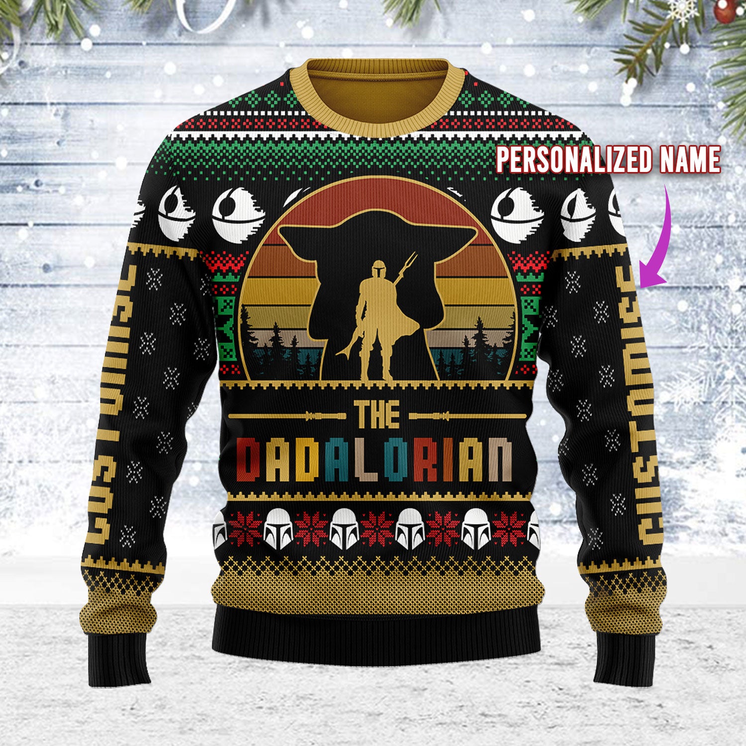 Customspig Ugly Christmas Sweater Dadalorian Custom Name 3D Apparel