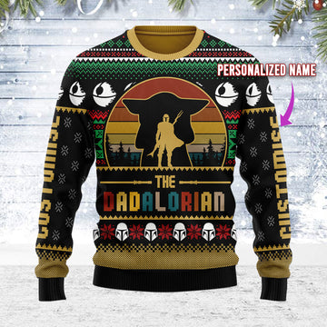 Customspig Ugly Christmas Sweater Dadalorian Custom Name 3D Apparel