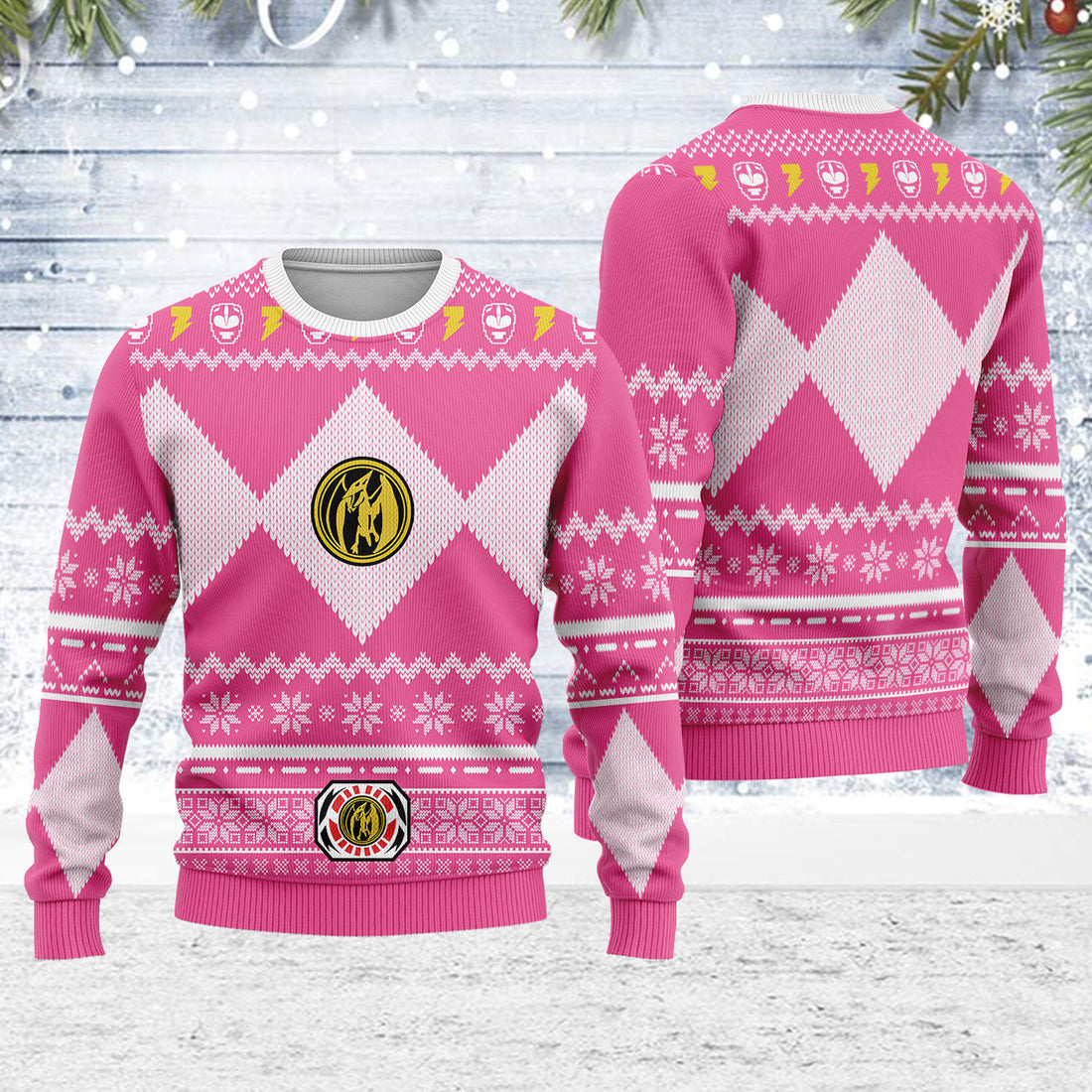 Customspig Ugly Christmas Sweater Pink Power Ranger 3D Apparel