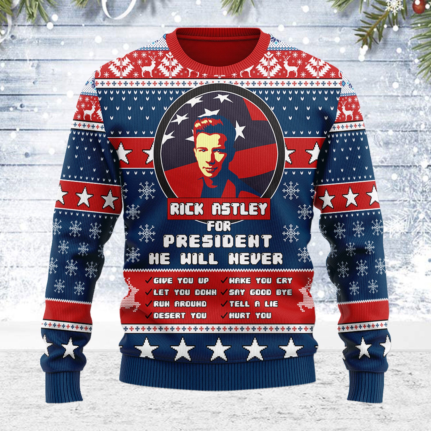 Customspig Ugly Christmas Sweater Rick Astley for President 2020 3D Apparel