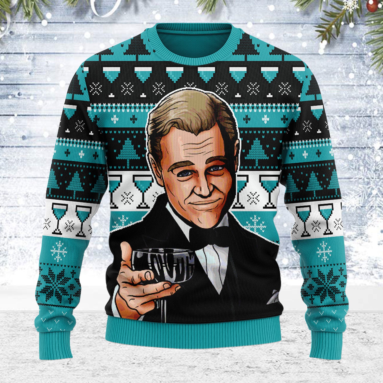 Customspig Ugly Christmas Sweater  Leo Wine Glass Meme 3D Apparel