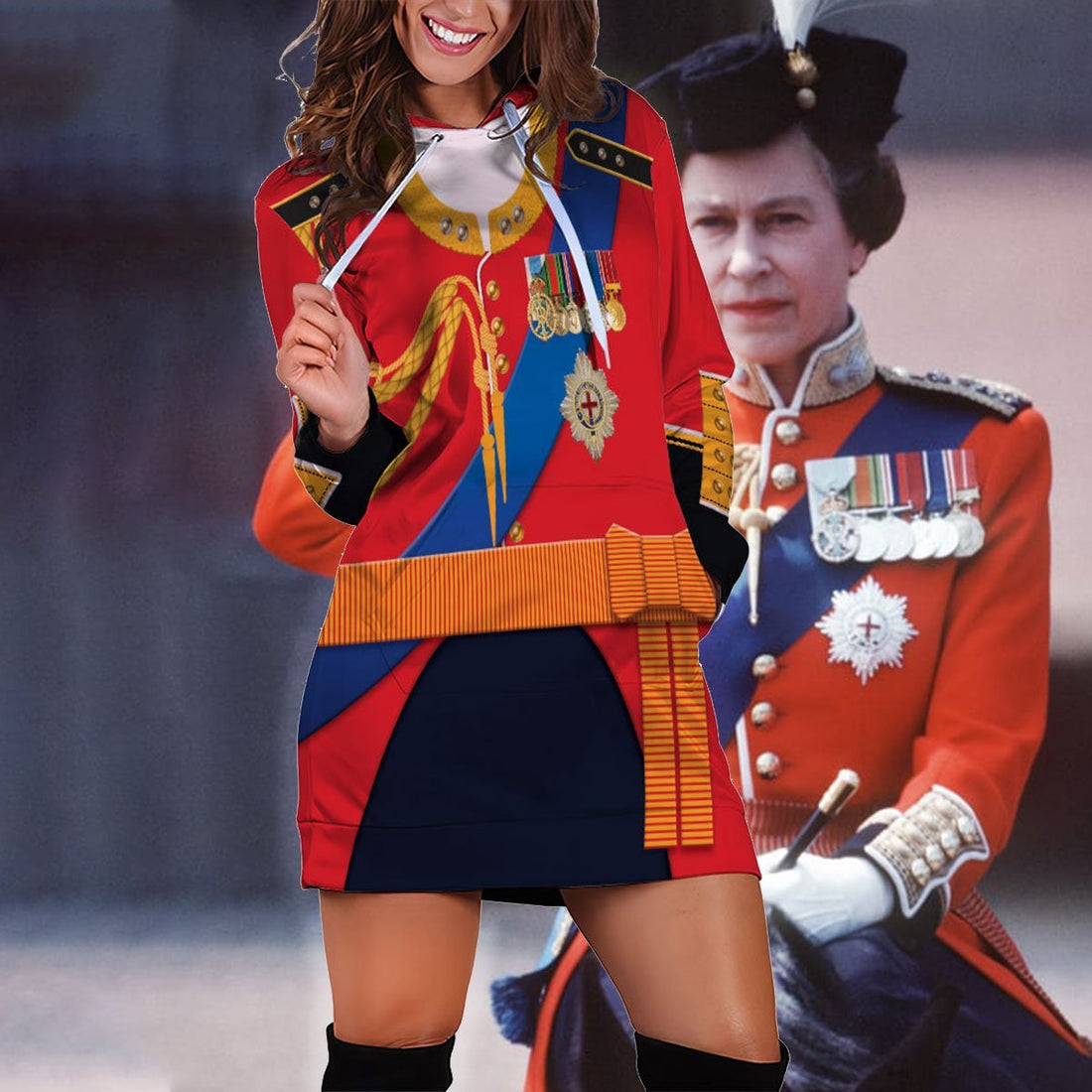 Elizabeth Ii England Uniform Dress Hoodie / Xs Dr001