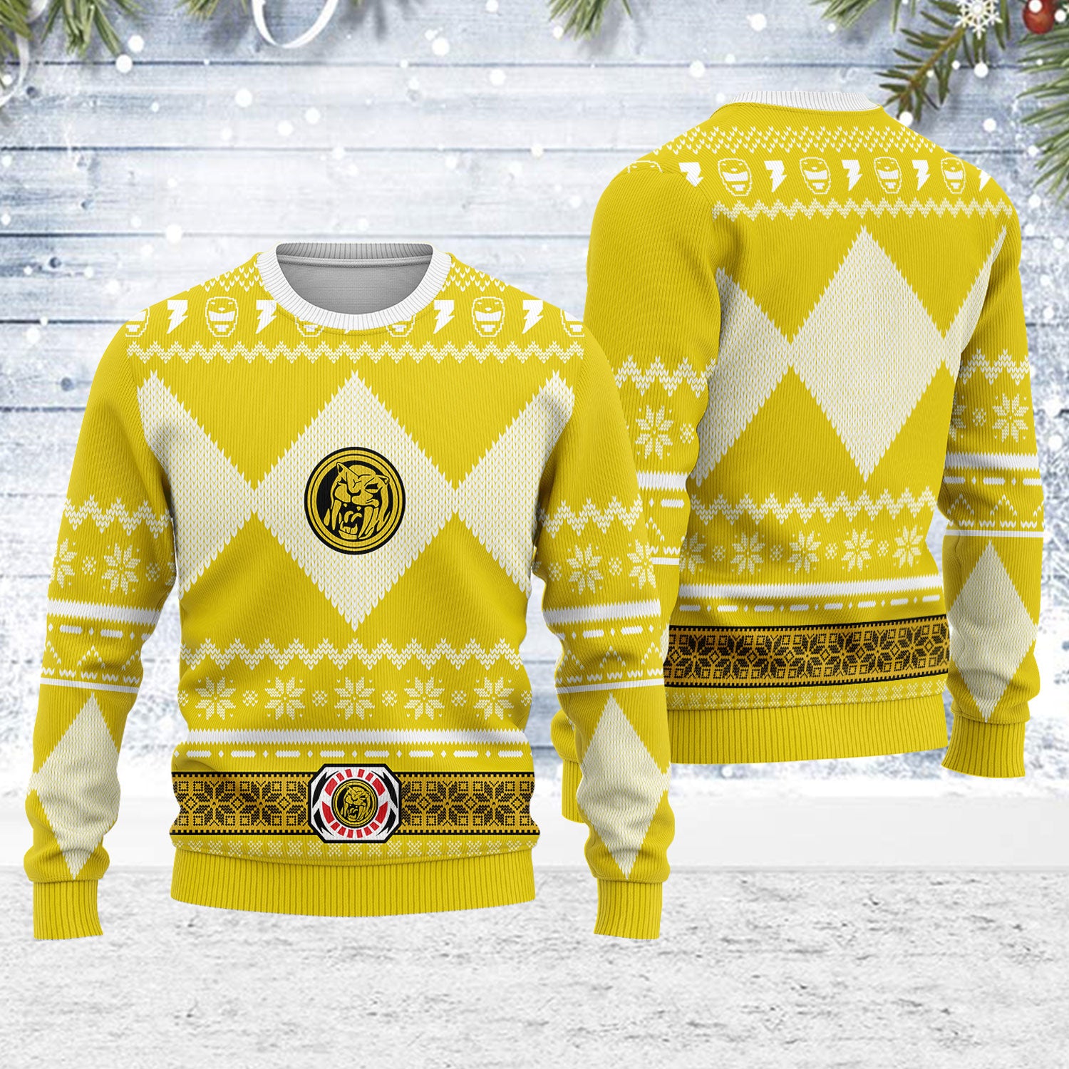 Customspig Ugly Christmas Sweater Yellow Power Ranger 3D Apparel