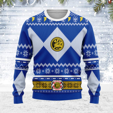 Customspig Ugly Christmas Sweater Blue Power Ranger 3D Apparel