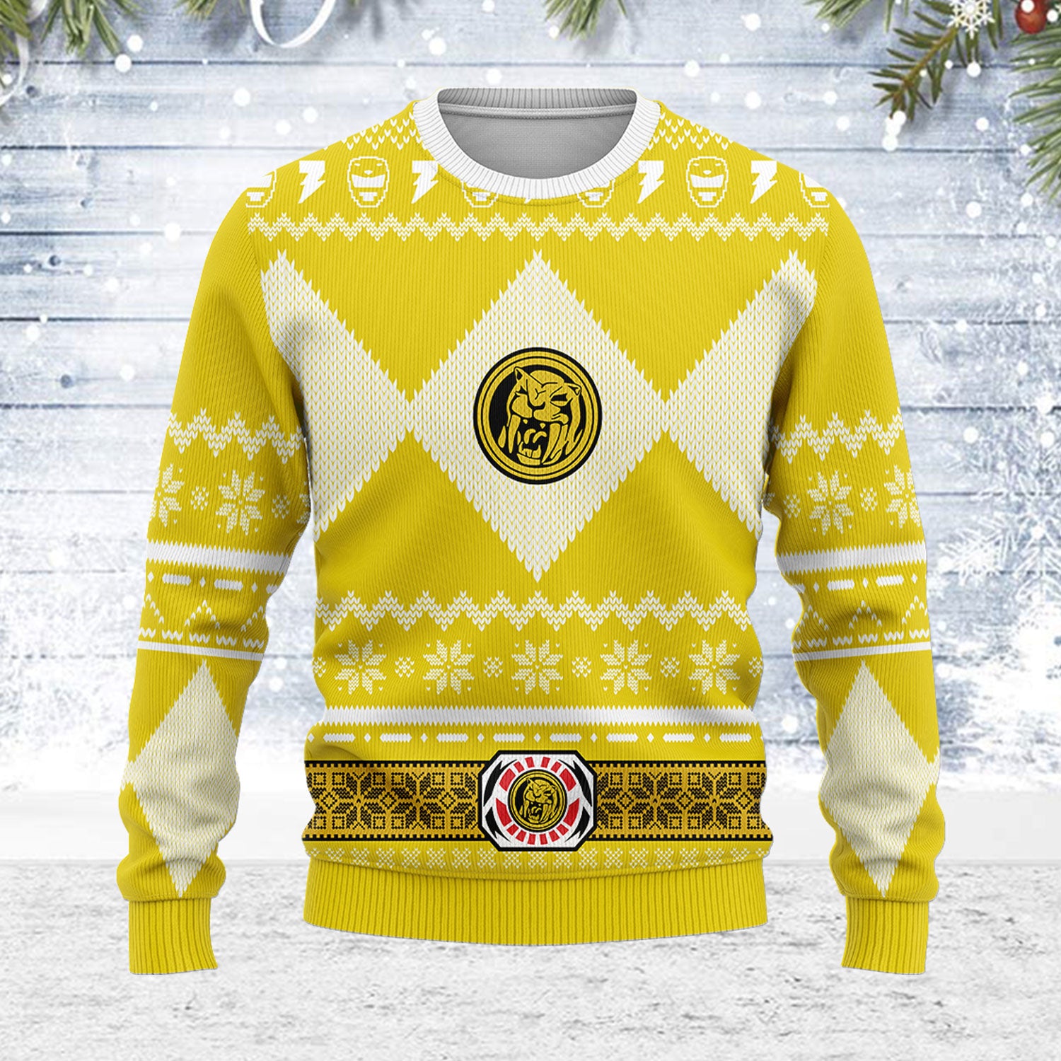 Customspig Ugly Christmas Sweater Yellow Power Ranger 3D Apparel
