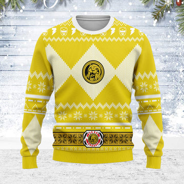 Customspig Ugly Christmas Sweater Yellow Power Ranger 3D Apparel