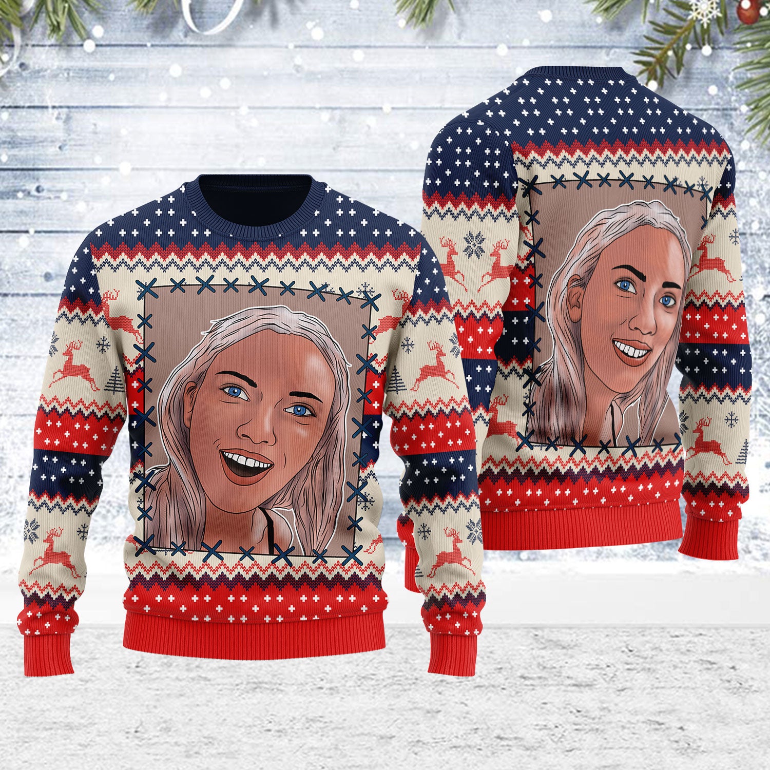 Customspig Ugly Christmas Sweater Scarlett Johansson Surprised Meme 3D Apparel