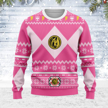 Customspig Ugly Christmas Sweater Pink Power Ranger 3D Apparel