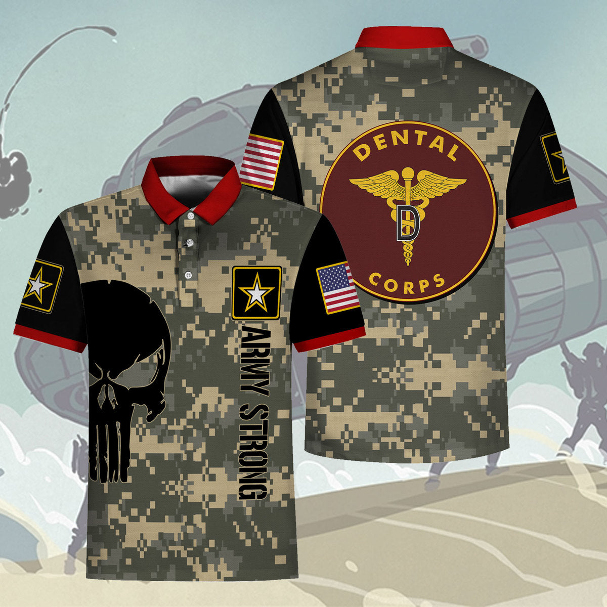 Customspig Polo Shirt US Army Uniform Army Dental Corps 3D Apparel