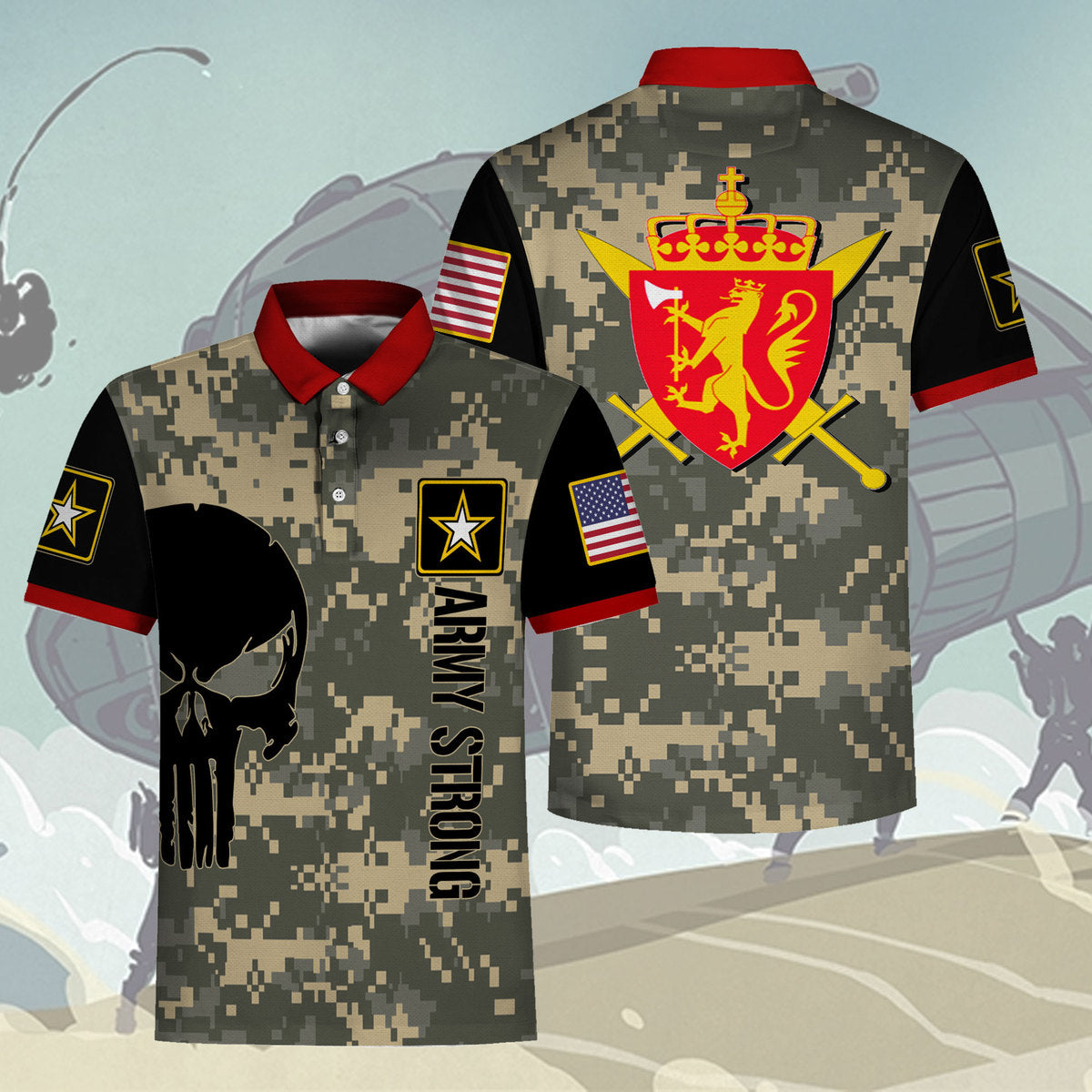 Customspig Polo Shirt US Army Lapel Pin Norwegian Army Special Forces Forsvarets 3D Apparel