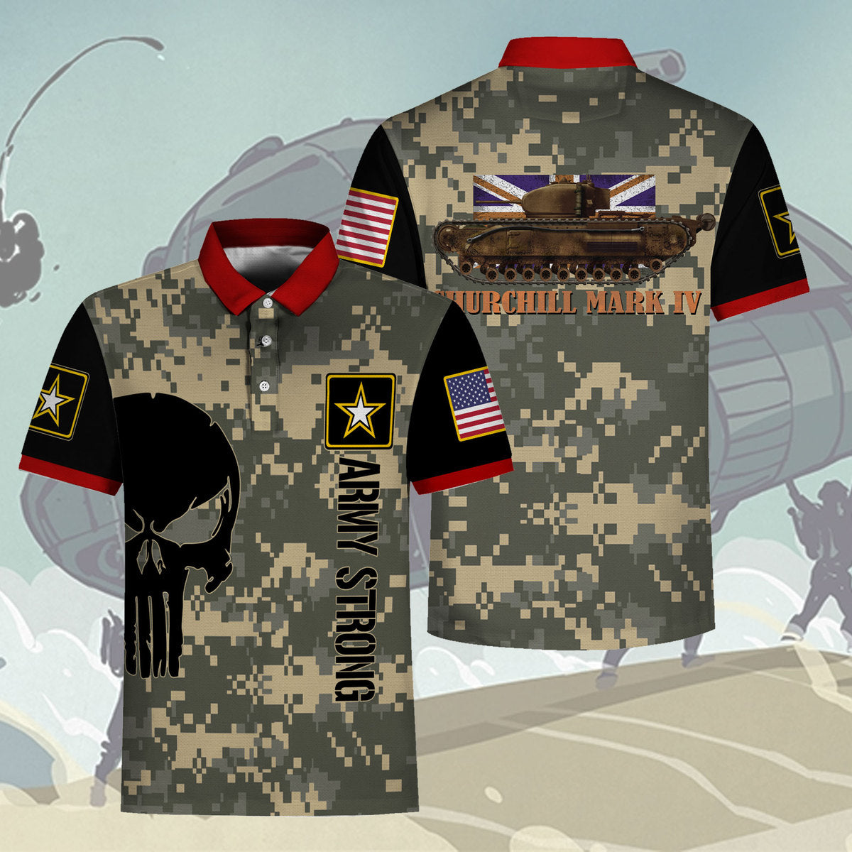 Customspig Polo Shirt US Army Churchill Mark IV 3D Apparel