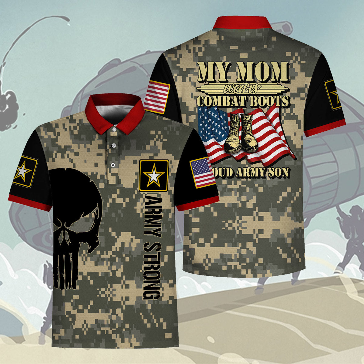 Customspig Polo Shirt US Army My Mom Wears Combat Boots Proud Army Son 3D Apparel