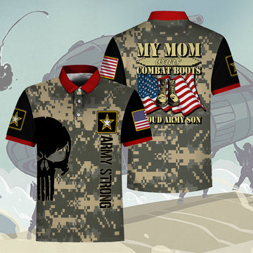 Customspig Polo Shirt US Army My Mom Wears Combat Boots Proud Army Son 3D Apparel