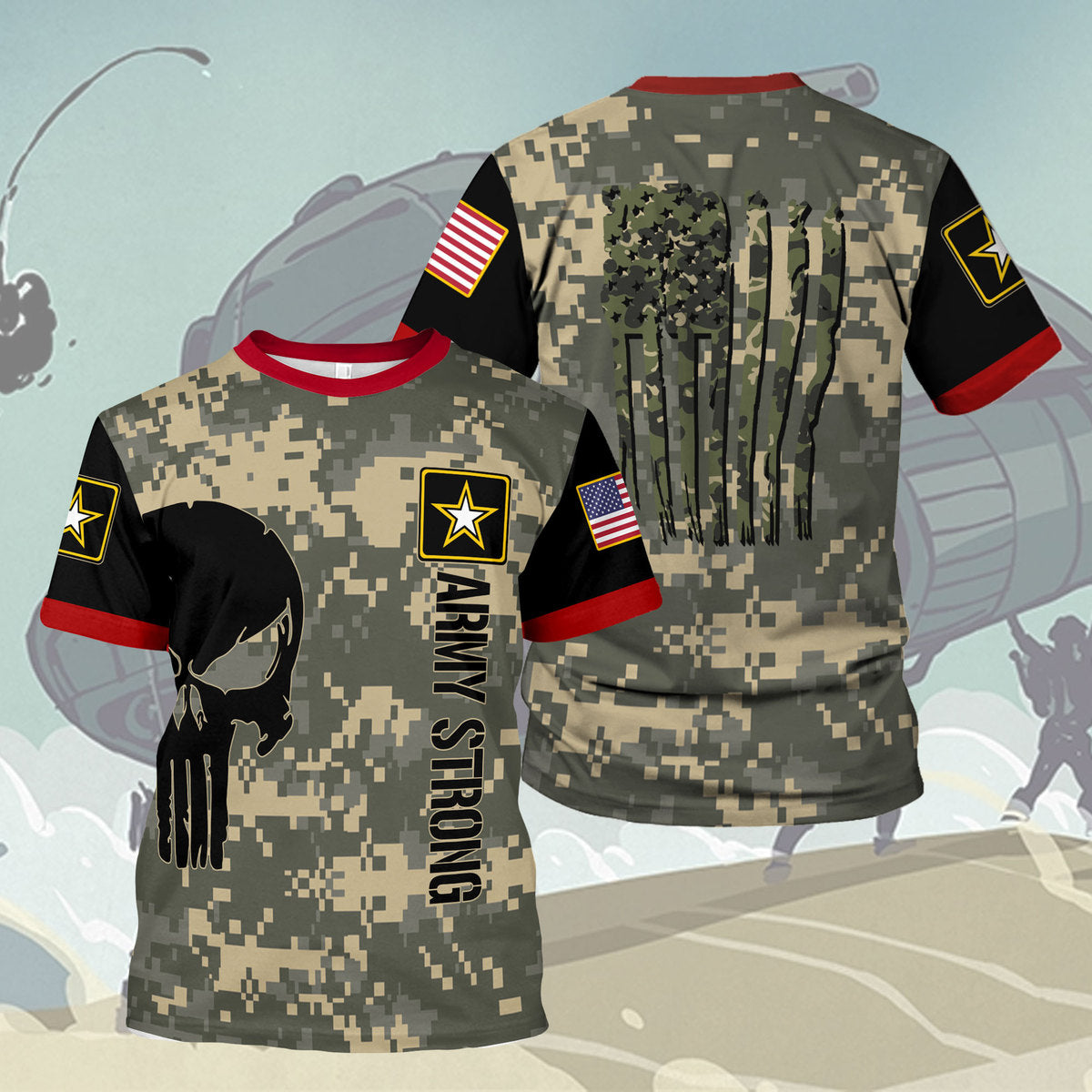 Customspig T-shirt US Army What Is A Click In The Army USA Camouflage Flag Classic Army 3D Apparel