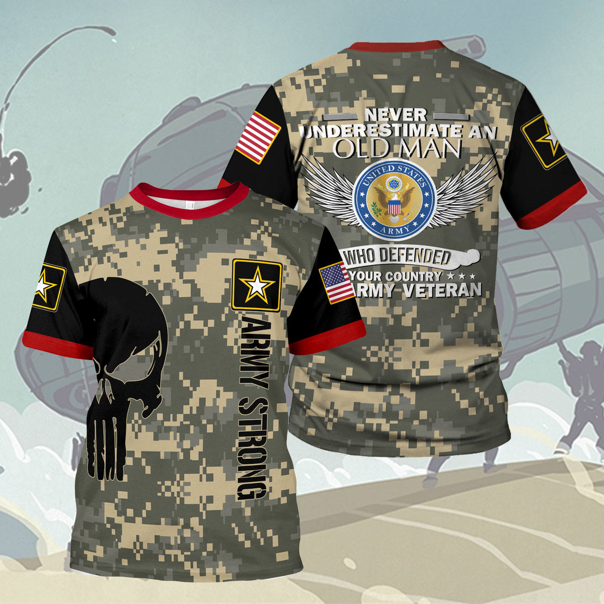 Customspig T-shirt US Army Never Underestimate An Old Man Veteran 3D Apparel
