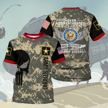 Customspig T-shirt US Army Never Underestimate An Old Man Veteran 3D Apparel