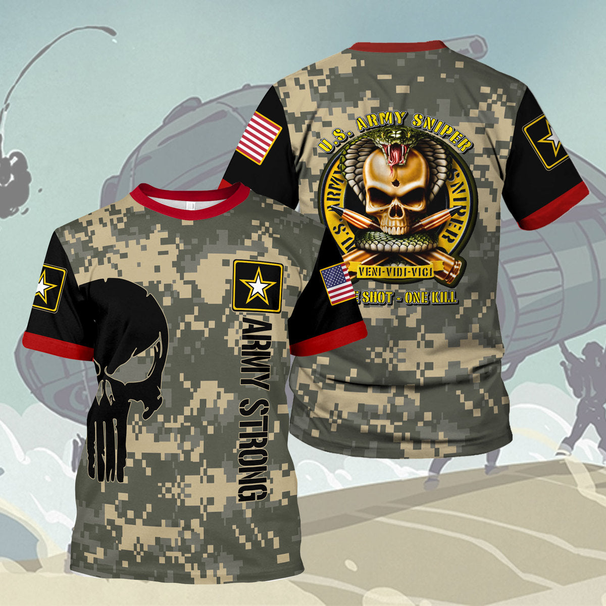Customspig T-shirt US Army Sniper Original One Shot One Kill 3D Apparel