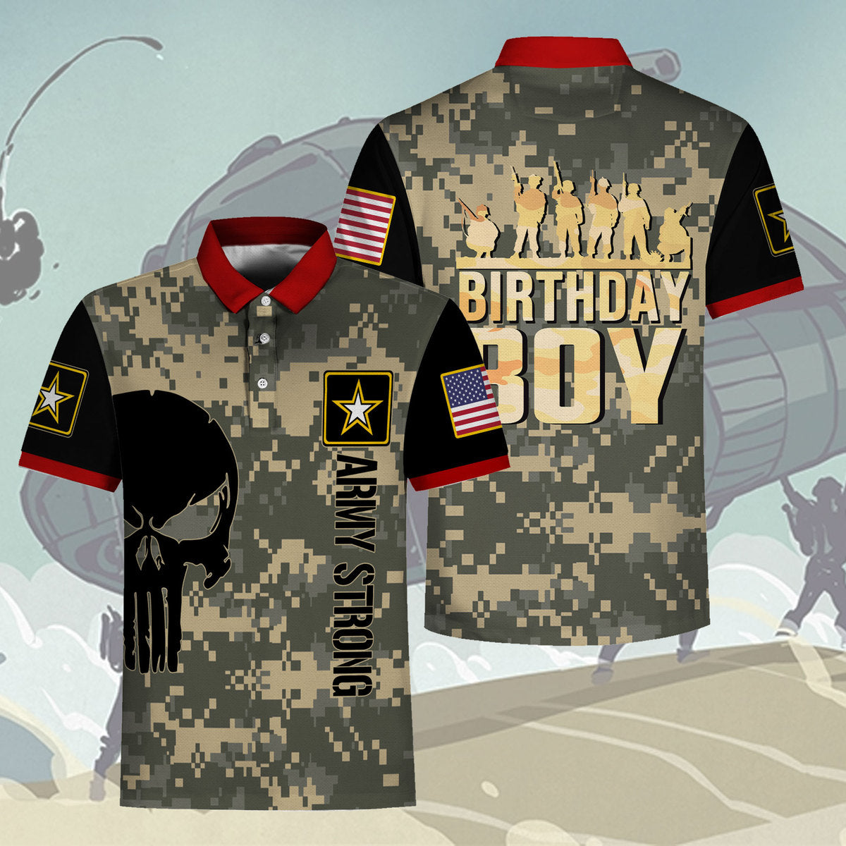 Customspig Polo Shirt US Army Birthday Boy Army Party Supplies Camo Gift Army 3D Apparel