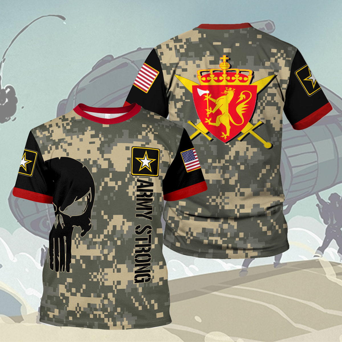 Customspig T-shirt US Army Lapel Pin Norwegian Army Special Forces Forsvarets 3D Apparel