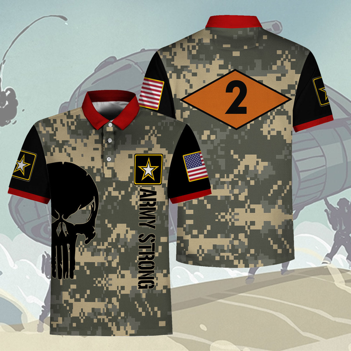 Customspig Polo Shirt Army Ranger Diamond 2nd Ranger Battalion 3D Apparel