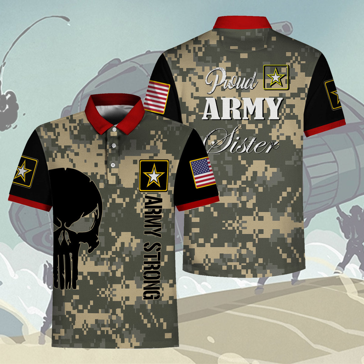 Customspig Polo Shirt US Army Proud Army Sister 3D Apparel