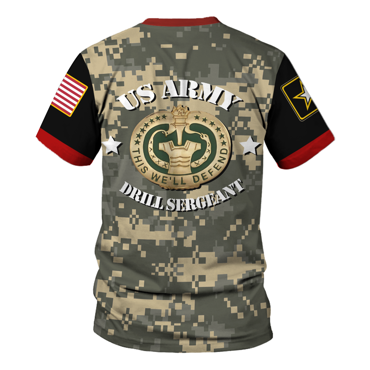 Customspig T-shirt WW1 US Army Uniform Army Drill Sergeant Badge Shield Army 3D Apparel