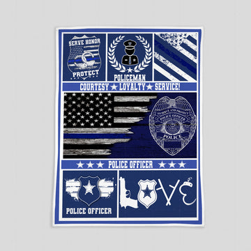 Customspig Blanket Personalized Custom Name Badge Number Police Officer Thin Blue Line American Flag